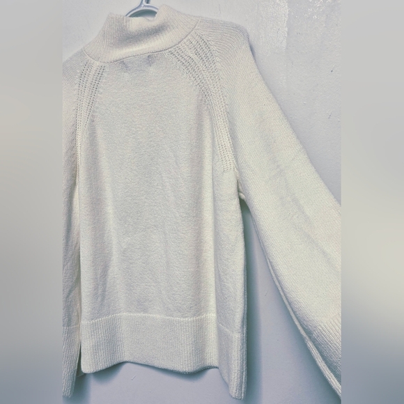 Banana Republic Sz L Oat Cream Mock Neck Boxy Sweater Wide Sleeve Cotton Blend - Picture 9 of 16
